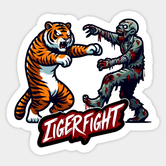 Tiger vs Zombie Fight Sticker by Rawlifegraphic